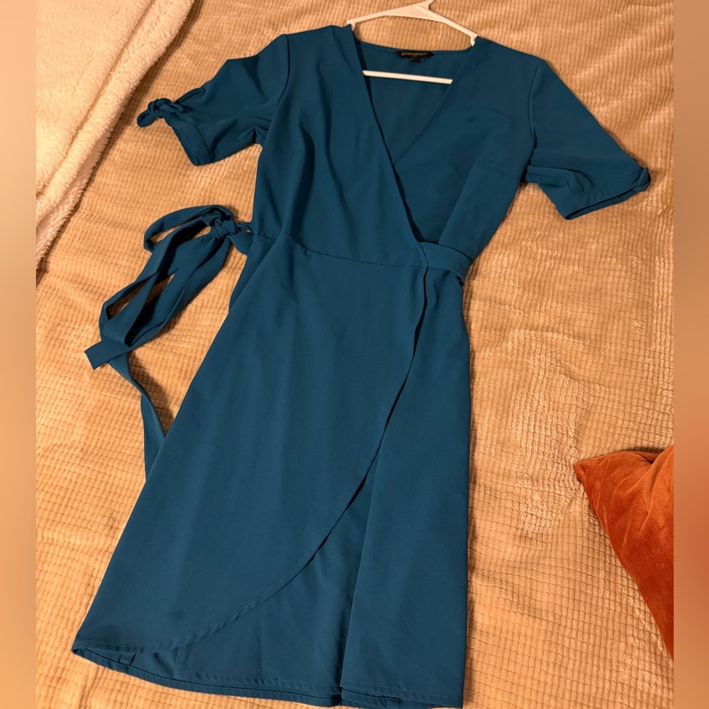Chic Teal Wrap Dress with Tie Details